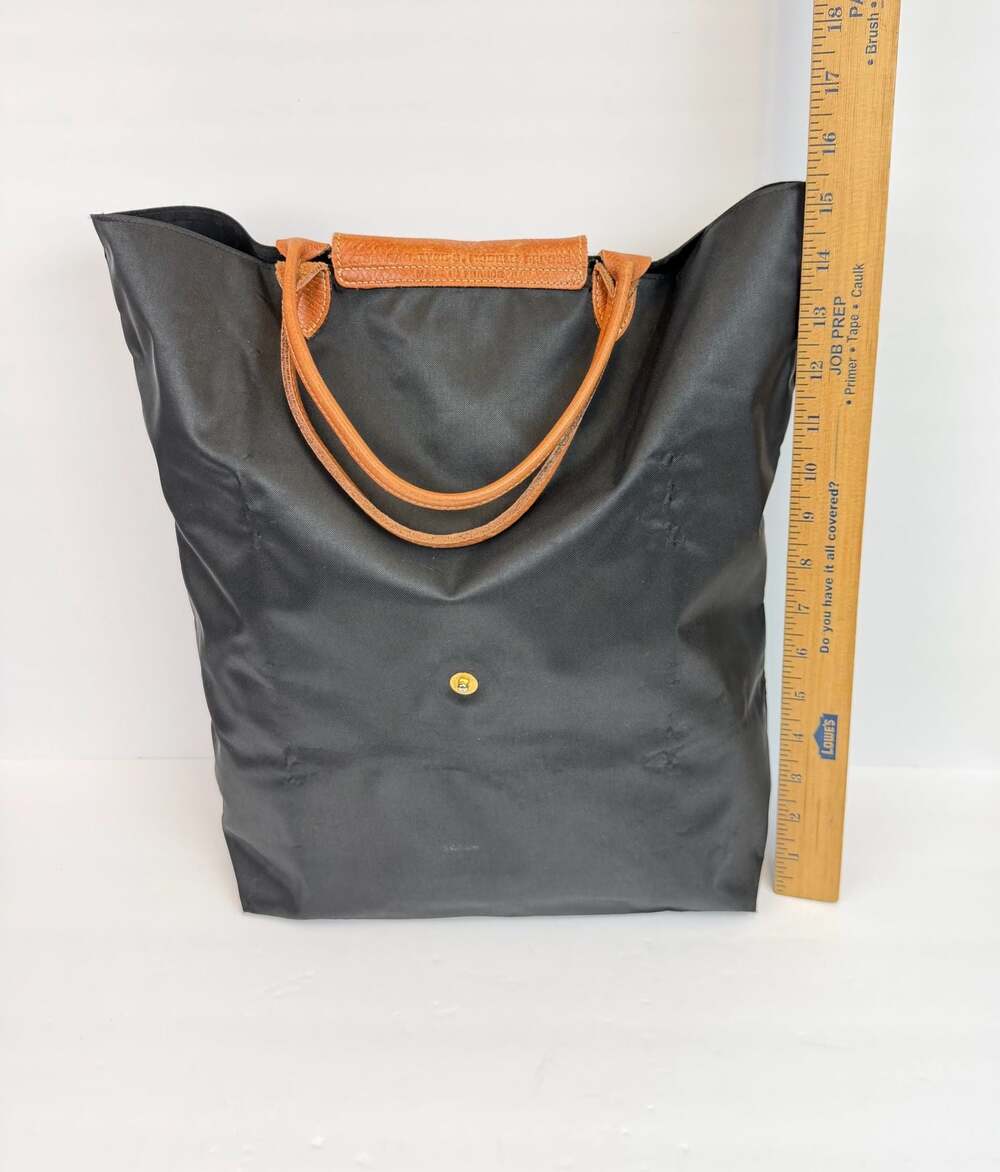 Longchamp Le Pliage Original Shoulder Bag in Black Nylon and Brown Leather - Picture 4 of 6